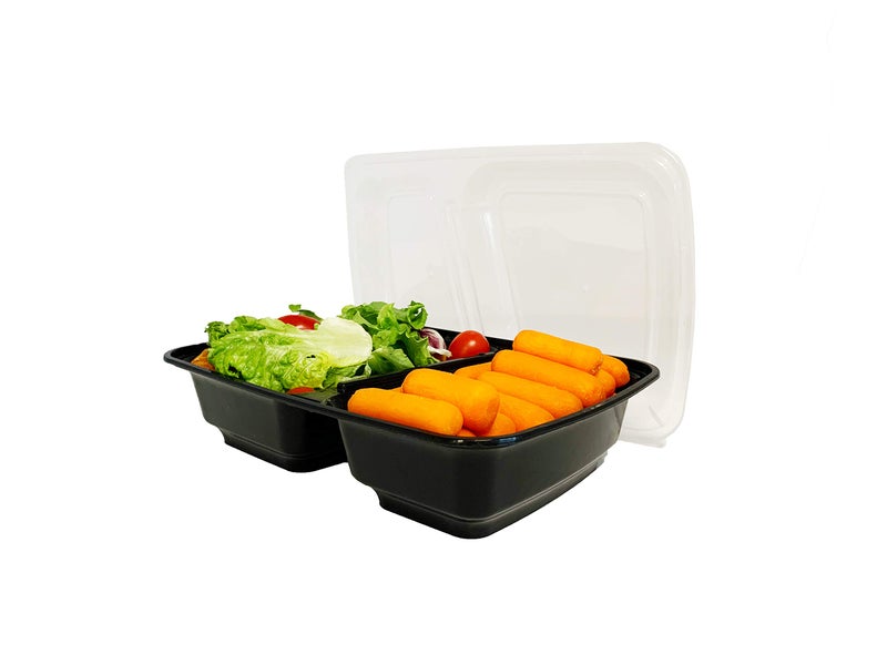 Reli. Meal Prep Containers, 30 oz. (50 Pack) - Black 2 Compartment Food Container with Lid, Microwavable Food Storage | Black Reusable Bento Box/Lunch Box for Meal Prep (30 oz) - Image 2